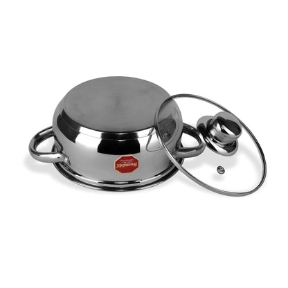 Sumeet Stainless Steel Gas And Induction Stove Compatible Casserole With Glass Lid (Small)