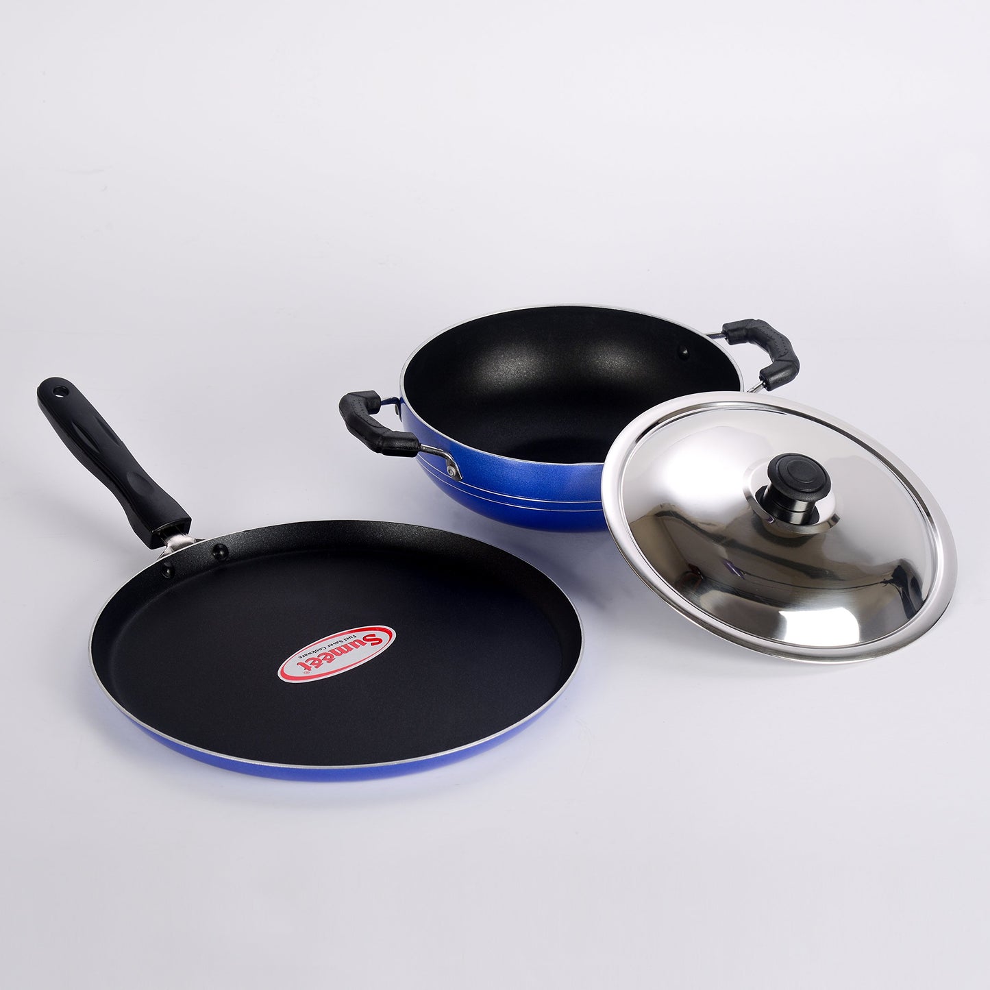 Sumeet Nonstick Carnival-3 (Tawa, Kadhai with Lid) Gift Set (Blue)