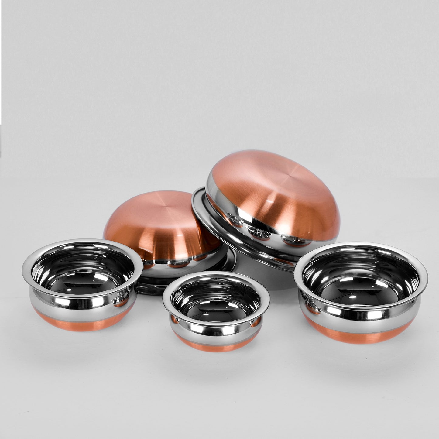 Sumeet Stainless Steel Copper Bottom Prabhu Chetty/Cookware/Serveware/Handi/POT/Cook & Serve - 5 Pcs Set (1 No 0.5L, 1 No 1L, 1 No 1.3L, 1 No 1.9L, 1 No 2.7L Without Lid)