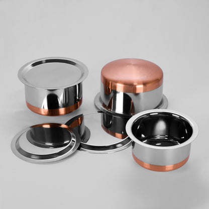 Sumeet Stainless Steel Copper Bottom Cookware/ Container / Tope Set Of 3 Pcs With Lids