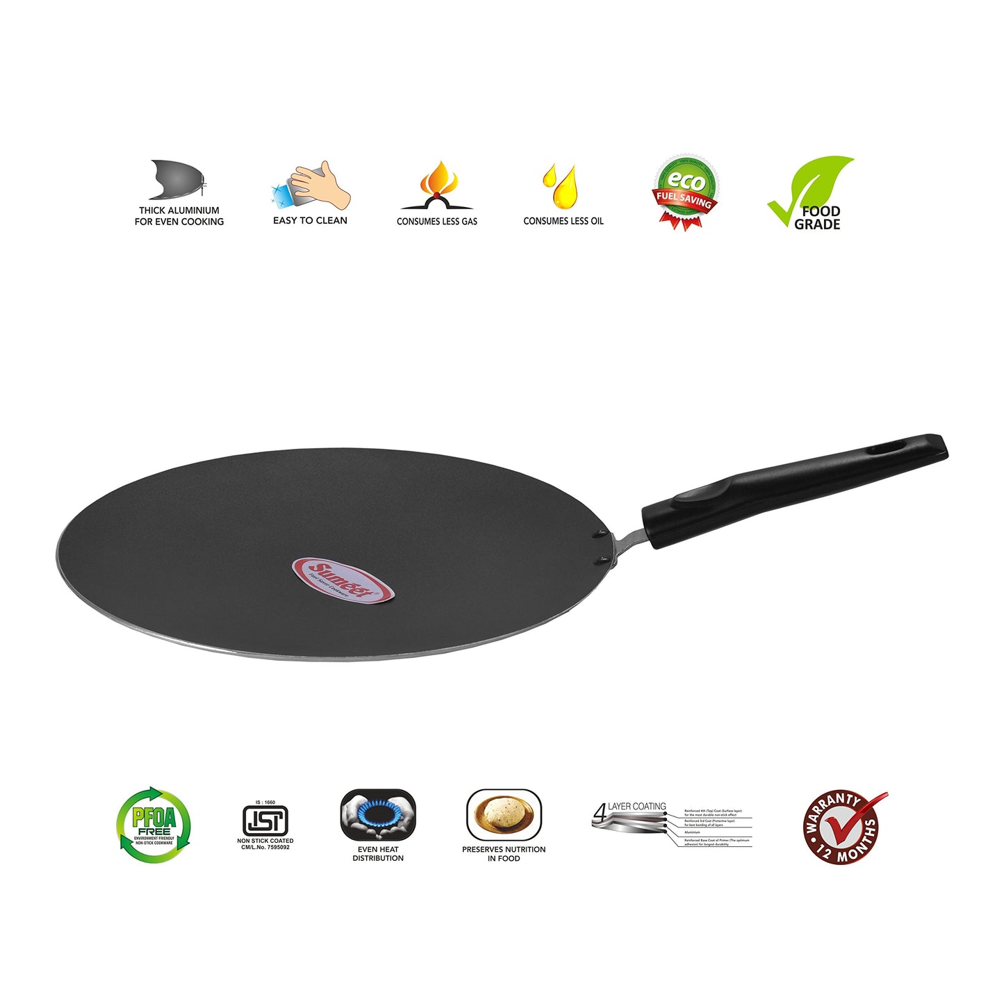 Sumeet 4mm Thick Nonstick Heavy Concave / Chapati Tawa 27.5cm Dia