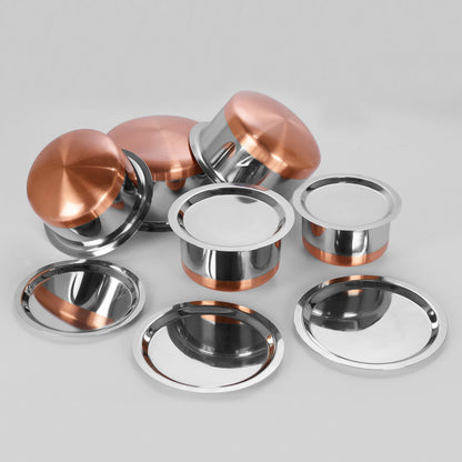 Sumeet Stainless Steel Copper Bottom Cookware/ Container / Tope,Set Of 5 Pcs With Lids