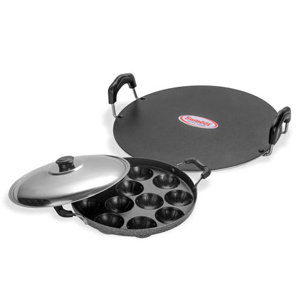 Sumeet Nonstick Insta Combo Set (Saral Tawa 30.5cm Dia + Grill Designer Appam Patra With S.S. Lid -7pcs)