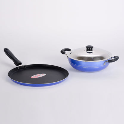 Sumeet Nonstick Carnival-3 (Tawa, Kadhai with Lid) Gift Set (Blue)