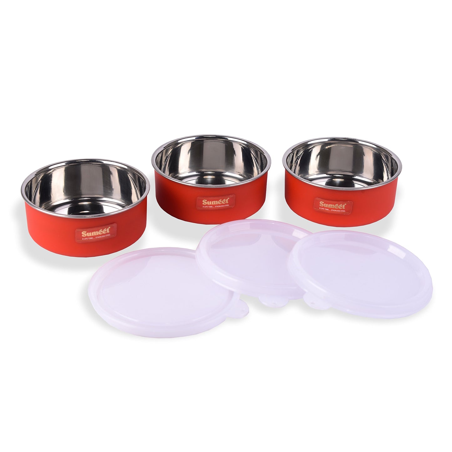 Sumeet Microwave Safe Stainless Steel + Plastic Coated Containers Set of 3 (300ml Each)