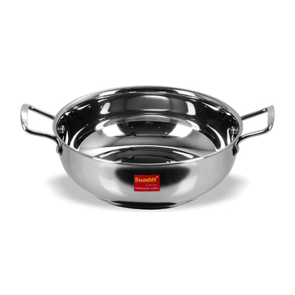 Sumeet Stainless Steel Induction Bottom (Encapsulated Bottom) Induction & Gas Stove Friendly Kadhai Size No.14 (3 LTR)