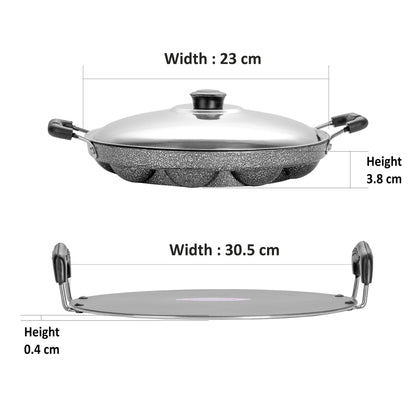 Sumeet Nonstick Insta Combo Set (Saral Tawa 30.5cm Dia + Grill Designer Appam Patra With S.S. Lid -7pcs)