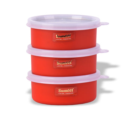 Sumeet Microwave Safe Stainless Steel + Plastic Coated Containers Set of 3 (300ml Each)