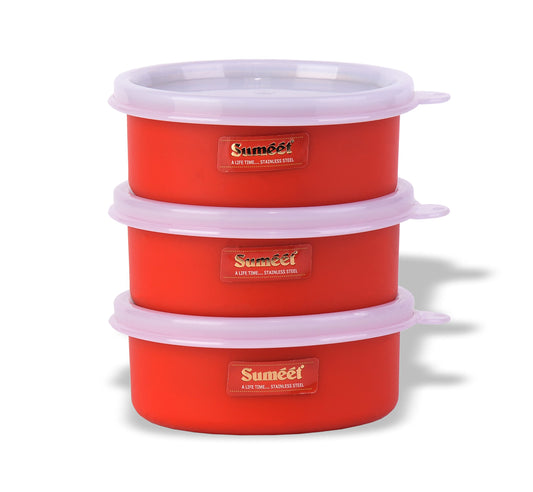 Sumeet Microwave Safe Stainless Steel + Plastic Coated Containers Set of 3 (300ml Each)