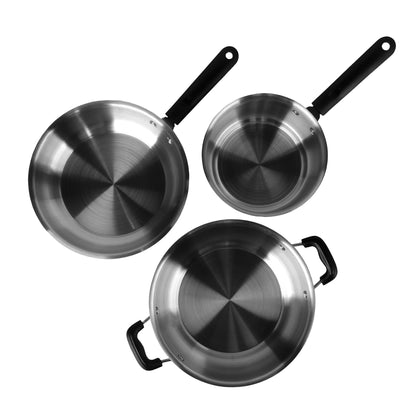 Sumeet Stainless Steel Induction & Gas Stove Friendly Light Weight 3 Pcs SKF Cookware Set (Sauce Pan +Kadhai + Fry Pan)