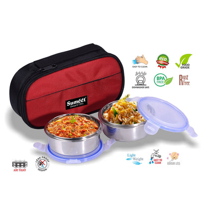 Sumeet Smart Tiffin With 2 Airtight & Leak Proof Stainless Steel L&L Containers + Insulated Pouch