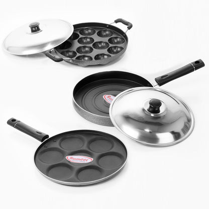 Sumeet Nonstick Three Star Combo Set (Multi Snack Maker - 7 Pcs+ Pizza Pan + Grill Appam Patra 12 Pcs)