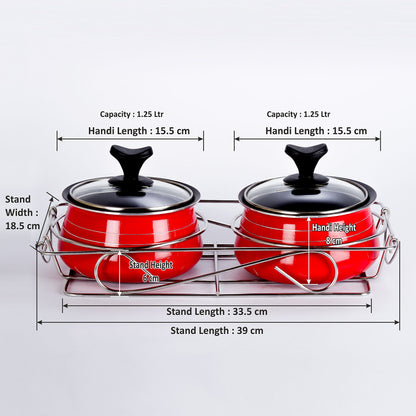 Sumeet Nonstick Twin Cook and Serve Handi Set with Stainless Steel Stand