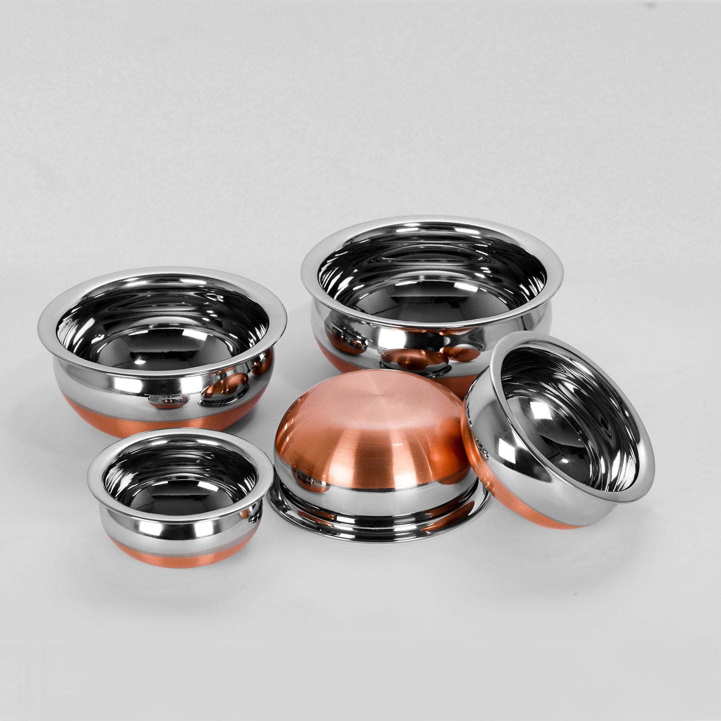 Sumeet Stainless Steel Copper Bottom Prabhu Chetty/Cookware/Serveware/Handi/POT/Cook & Serve - 5 Pcs Set (1 No 0.5L, 1 No 1L, 1 No 1.3L, 1 No 1.9L, 1 No 2.7L Without Lid)