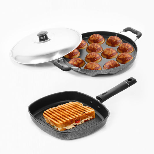 Sumeet Nonstick Amez Combo Set (Grill Pan - 22cm + Grill Appam Patra - 12 Pcs)