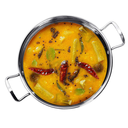 Sumeet Stainless Steel Induction Bottom (Encapsulated Bottom) Induction & Gas Stove Friendly Kadhai Size No.14 (3 LTR)