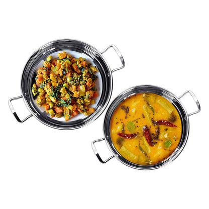 Sumeet Stainless Steel Induction Bottom Gas Stove Friendly Kadai Set of 2