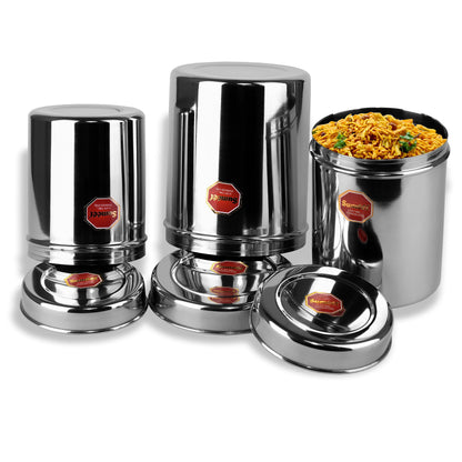 Sumeet Stainless Steel Vertical Canisters/Ubha Dabba/Storage Containers Set of 3Pcs (No. 10 To No. 12) (900ml, 1.250 Ltr, 1.6 Ltr)