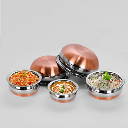 Sumeet Stainless Steel Copper Bottom Prabhu Chetty/Cookware/Serveware/Handi/POT/Cook & Serve - 5 Pcs Set (1 No 0.5L, 1 No 1L, 1 No 1.3L, 1 No 1.9L, 1 No 2.7L Without Lid)