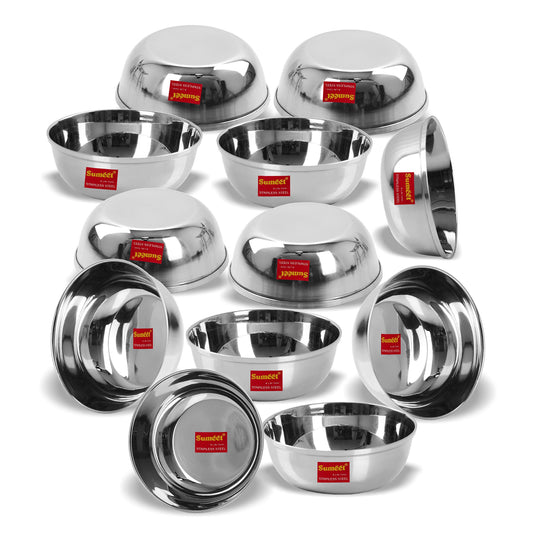 Sumeet Stainless Steel Heavy Gauge Bowl/Wati Set with Mirror Finish 12cm Dia (350 Ml) - Set of 12pc