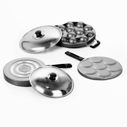 Sumeet Nonstick Three Star Combo Set (Multi Snack Maker - 7 Pcs+ Pizza Pan + Grill Appam Patra 12 Pcs)