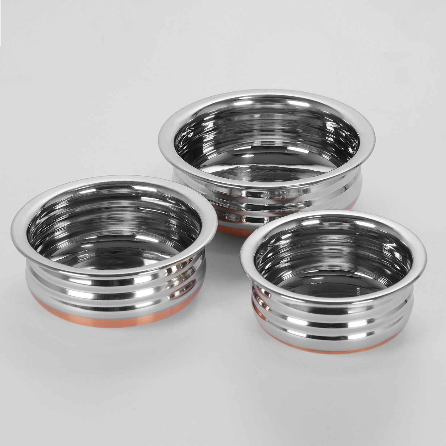 Sumeet Stainless Steel Copper Bottom Urli /Pot For Cookware & Serveware - 3 Pcs Set (1 Nos.: 0.5 L, 1 Nos.: 1 L, 1 Nos.: 1.3 Urli Without Lid.)