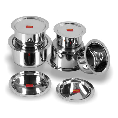 Sumeet 5 Pieces Stainless Steel Induction Bottom Cookware Set with Lids,1 L- 2.8 L, Silver