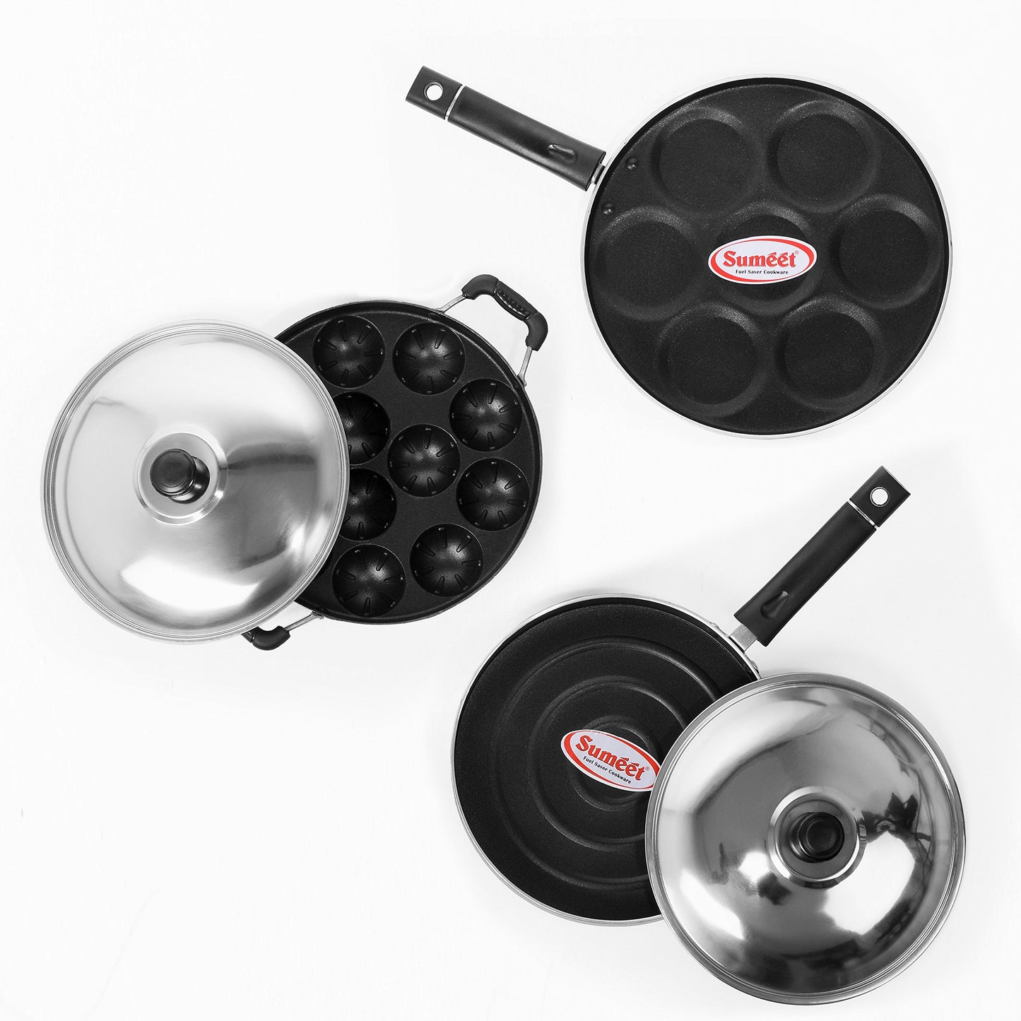 Sumeet Nonstick Three Star Combo Set (Multi Snack Maker - 7 Pcs+ Pizza Pan + Grill Appam Patra 12 Pcs)