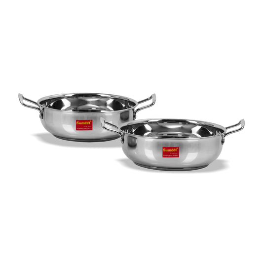 Sumeet Stainless Steel Induction Bottom Gas Stove Friendly Kadai Set of 2