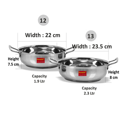 Sumeet Stainless Steel Induction Bottom Gas Stove Friendly Kadai Set of 2