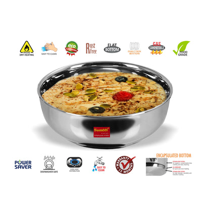 Sumeet Stainless Steel Induction Bottom (Encapsulated Bottom) Induction & Gas Stove Friendly Tasra