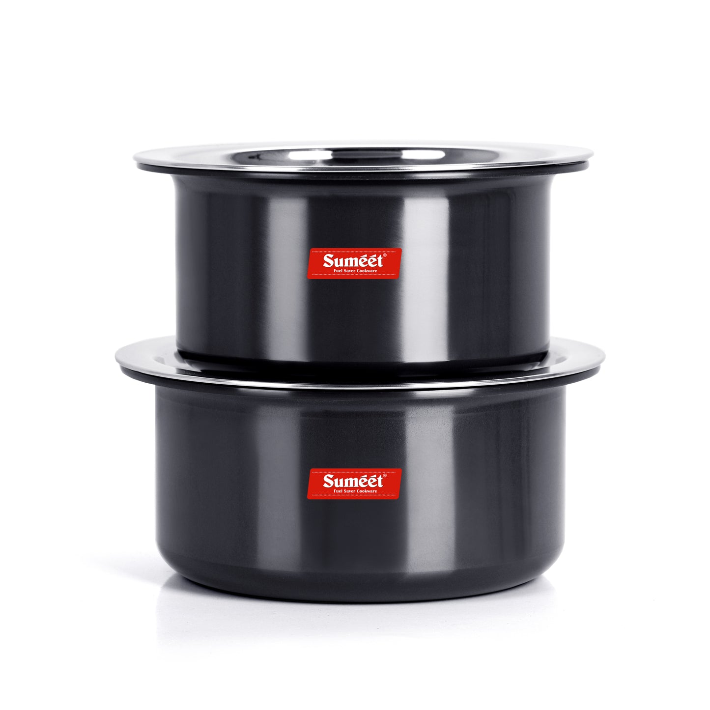 SUMEET Hard Aluminium Black Anodised Small to Large Size Tope Set of with S. S. Lid -3mm Thick