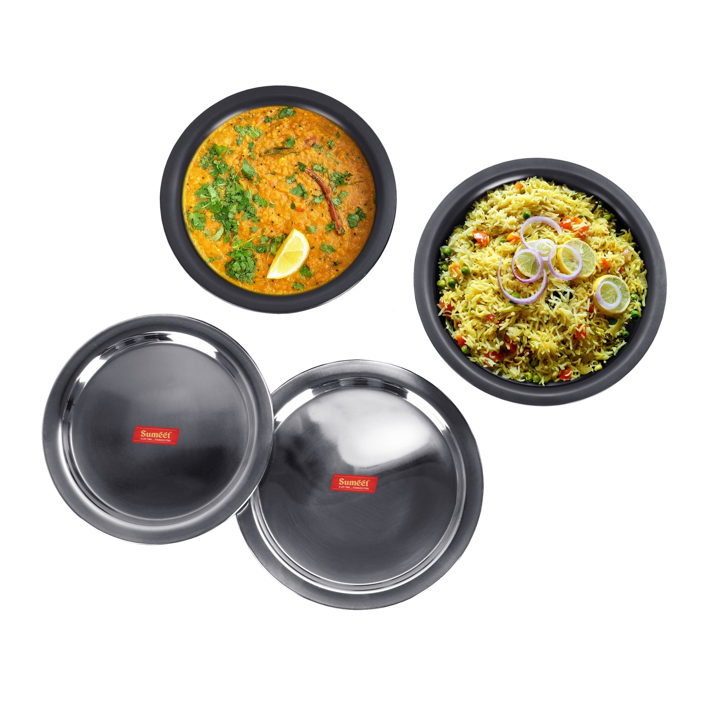 SUMEET Hard Aluminium Black Anodised Small to Large Size Tope Set of with S. S. Lid -3mm Thick