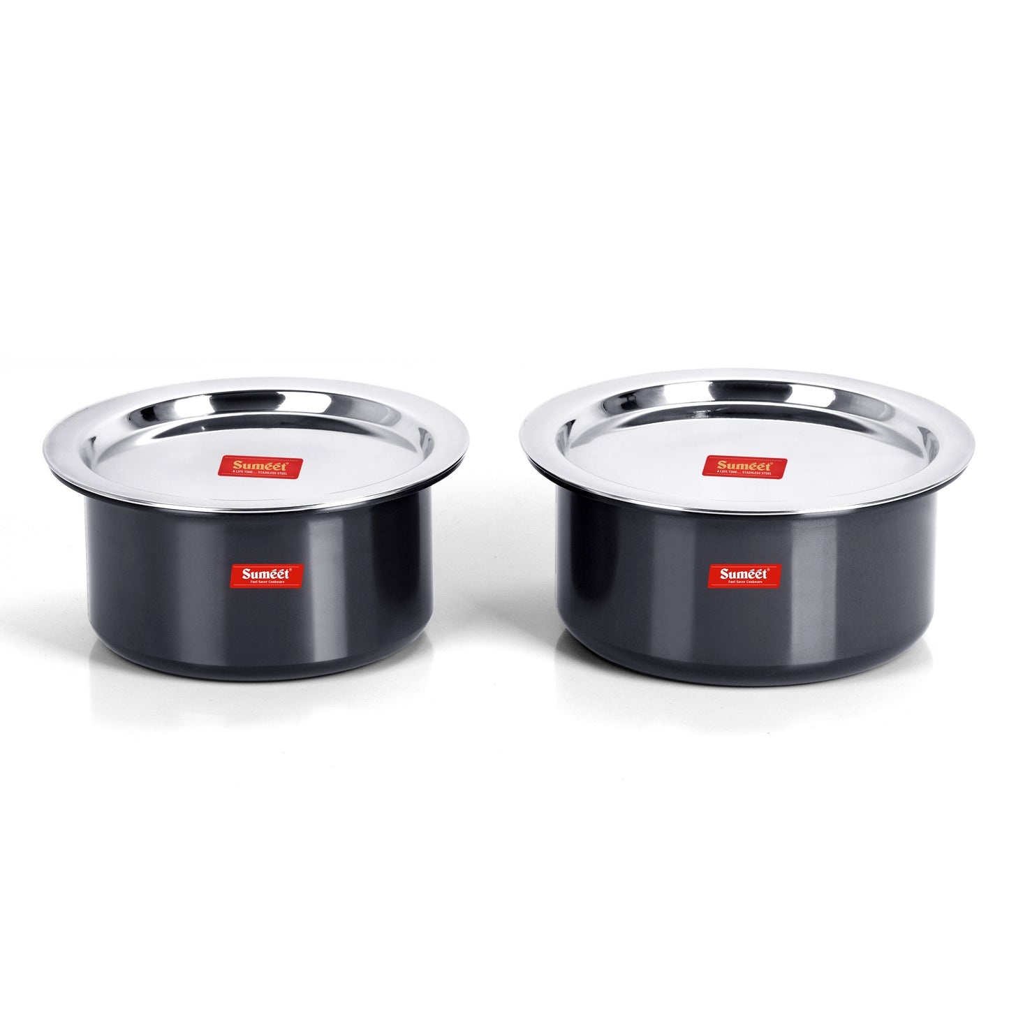 SUMEET Hard Aluminium Black Anodised Small to Large Size Tope Set of with S. S. Lid -3mm Thick