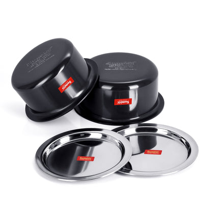 SUMEET Hard Aluminium Black Anodised Small to Large Size Tope Set of with S. S. Lid -3mm Thick