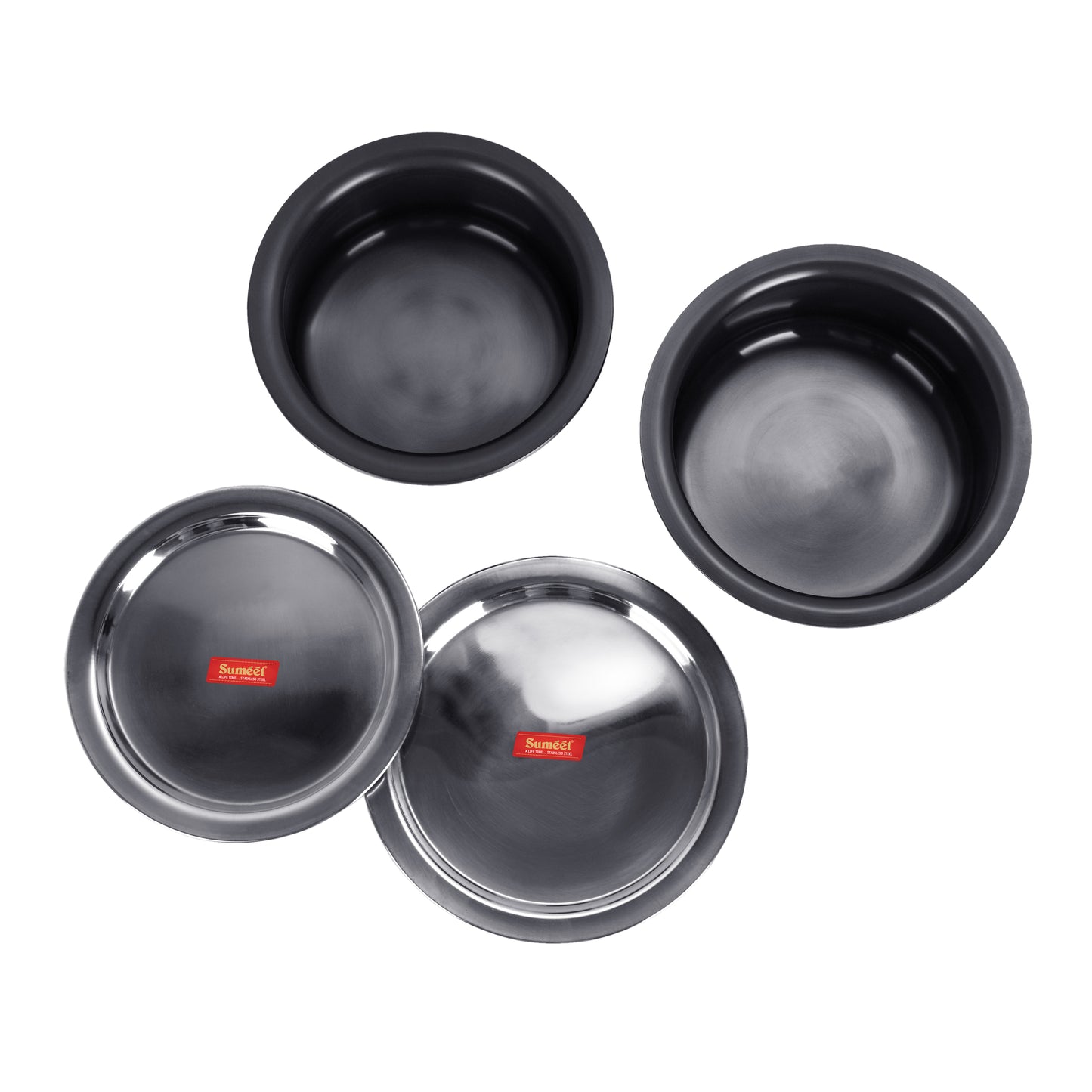 SUMEET Hard Aluminium Black Anodised Small to Large Size Tope Set of with S. S. Lid -3mm Thick