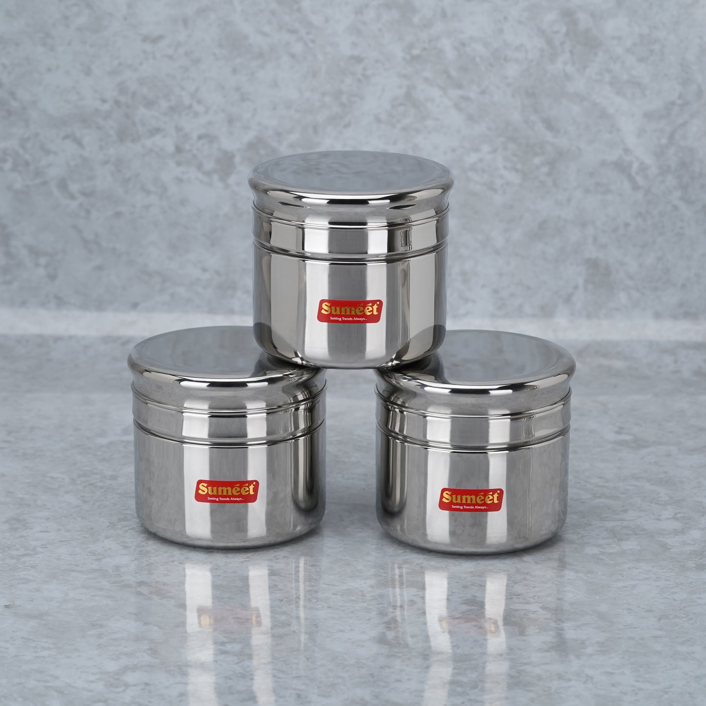 Sumeet Stainless Steel Circular Vertical Mini Storage Conatiner Set