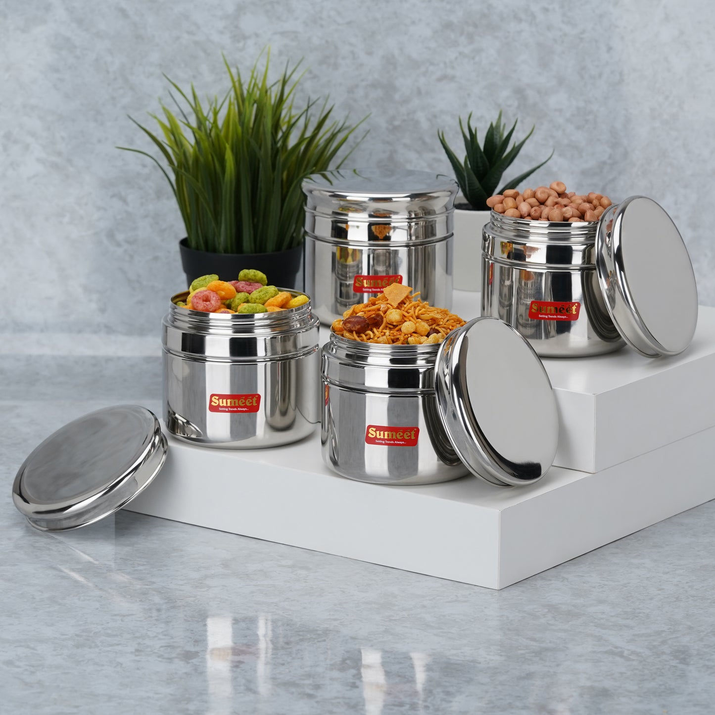 Sumeet Stainless Steel Circular Vertical Mini Storage Conatiner Set