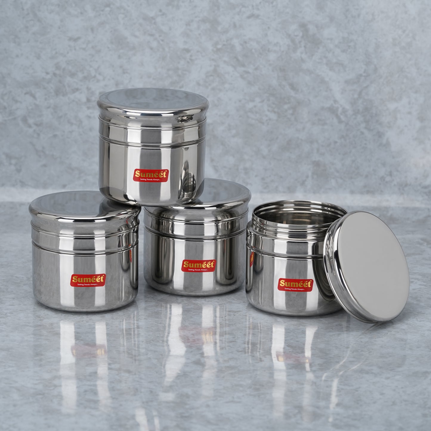 Sumeet Stainless Steel Circular Vertical Mini Storage Conatiner Set