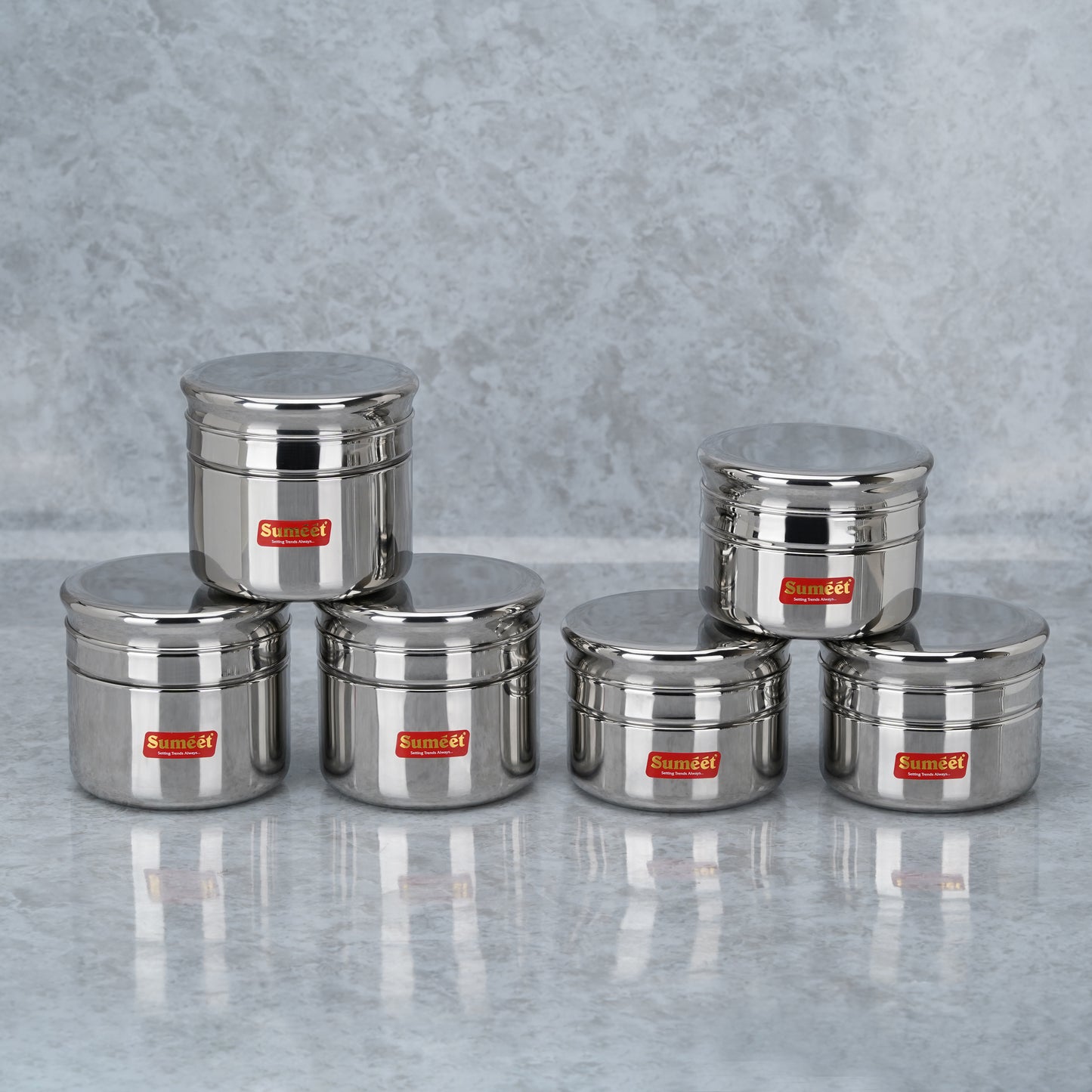 Sumeet Stainless Steel Circular Vertical Mini Storage Conatiner Set