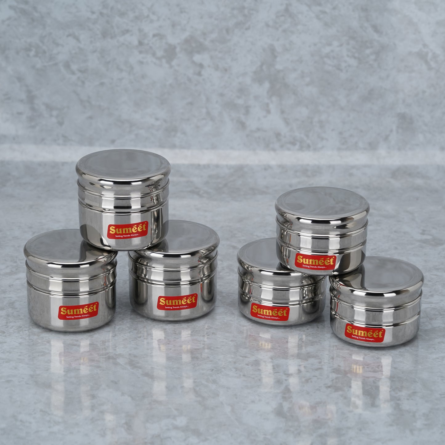 Sumeet Stainless Steel Circular Vertical Mini Storage Conatiner Set