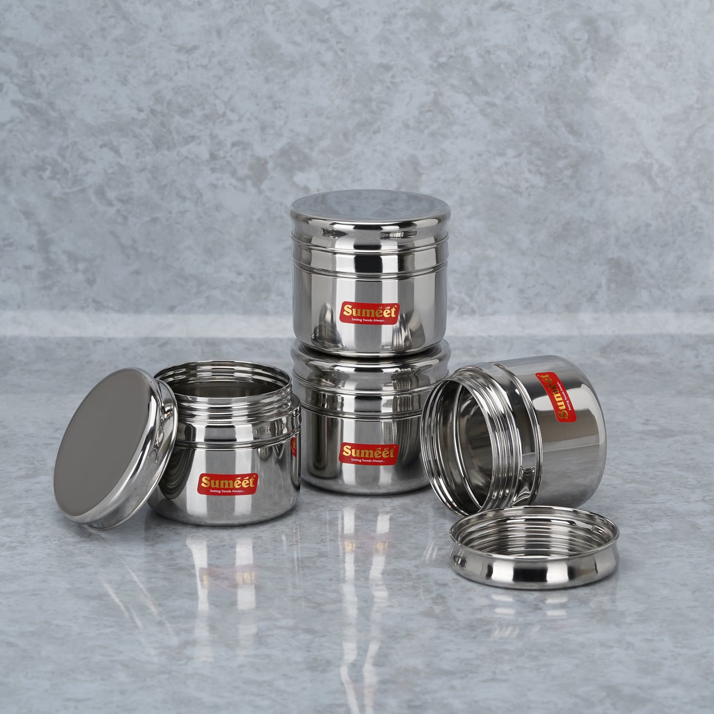 Sumeet Stainless Steel Circular Vertical Mini Storage Conatiner Set