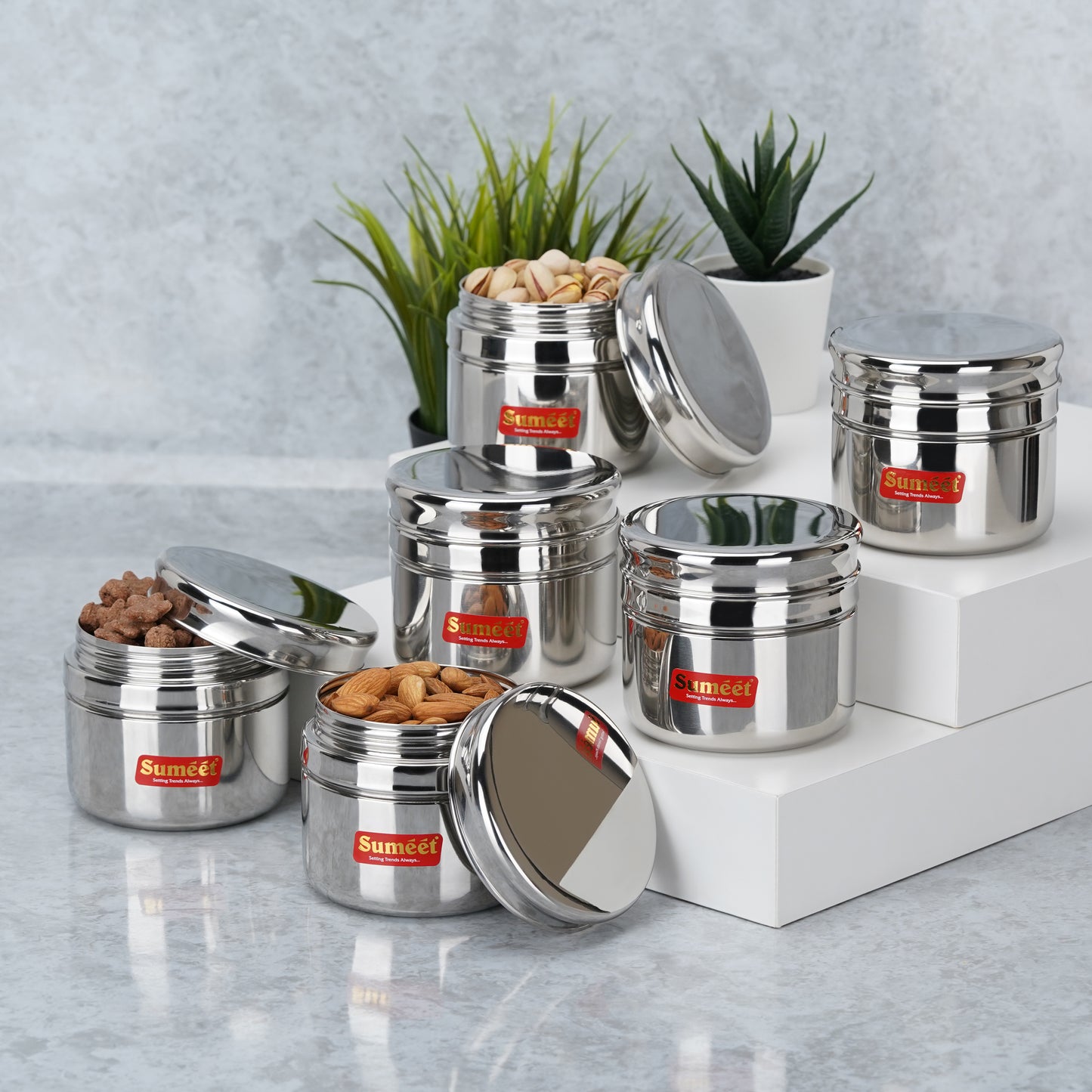 Sumeet Stainless Steel Circular Vertical Mini Storage Conatiner Set