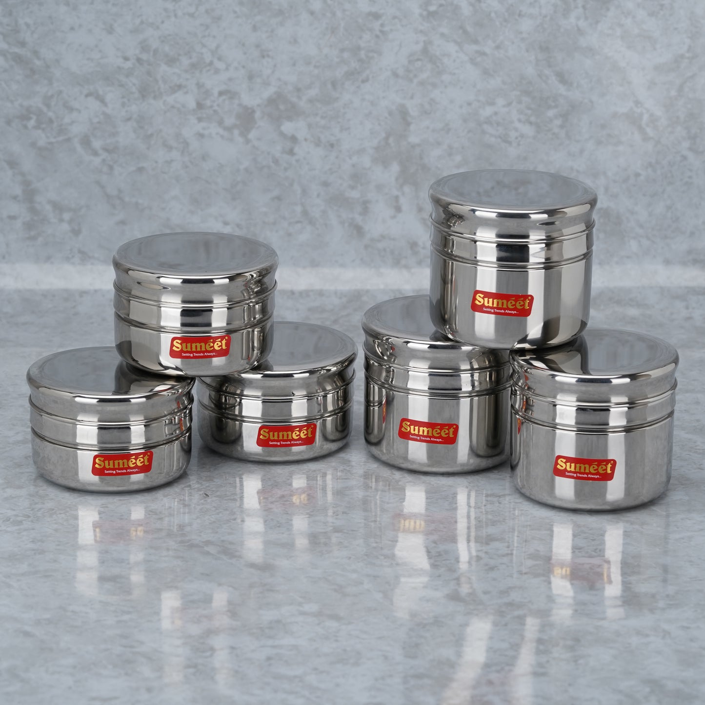 Sumeet Stainless Steel Circular Vertical Mini Storage Conatiner Set