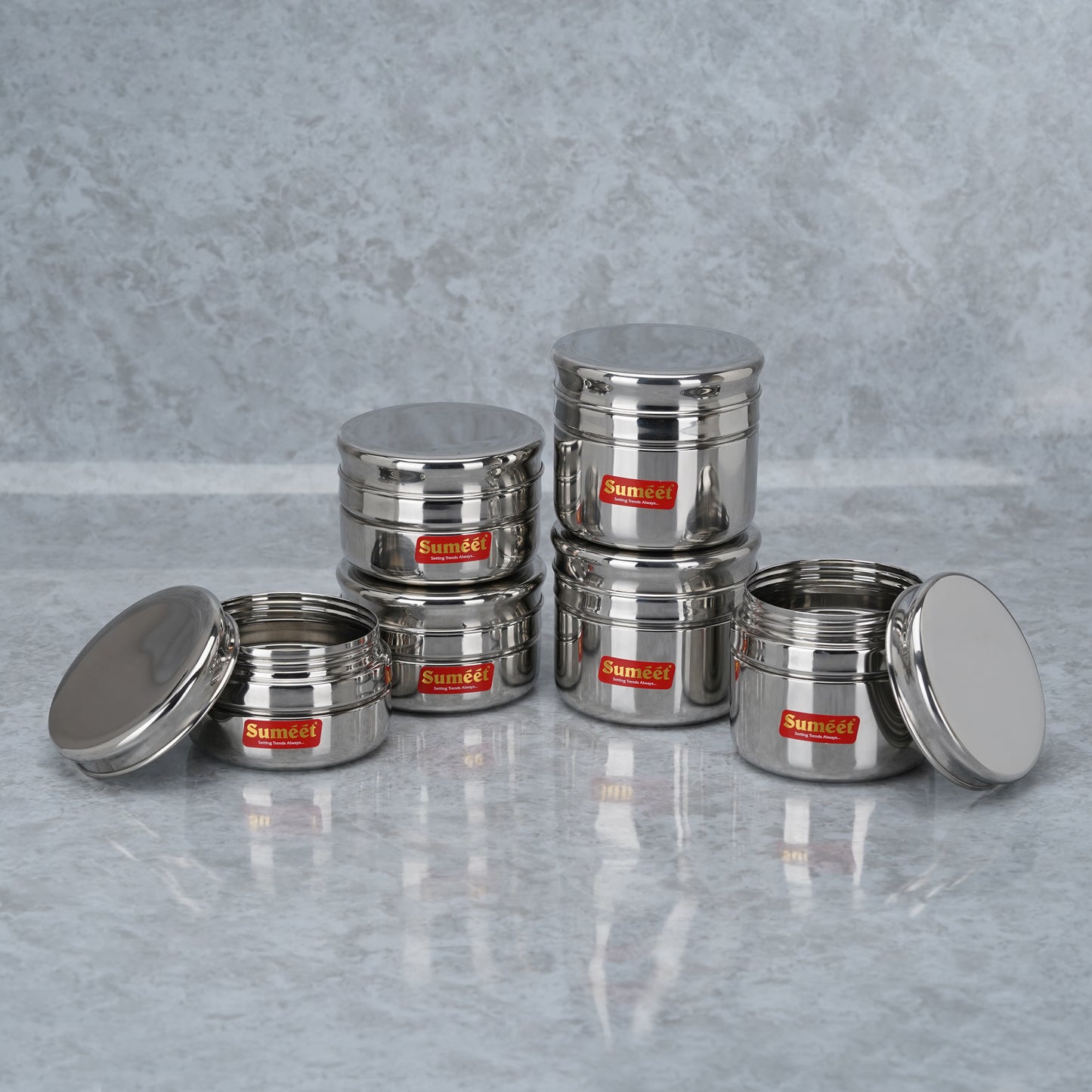 Sumeet Stainless Steel Circular Vertical Mini Storage Conatiner Set