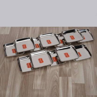 Sumeet Stainless Steel Big Square Shape Plate/Dinner Plate/Lunch - Meal Plate Set