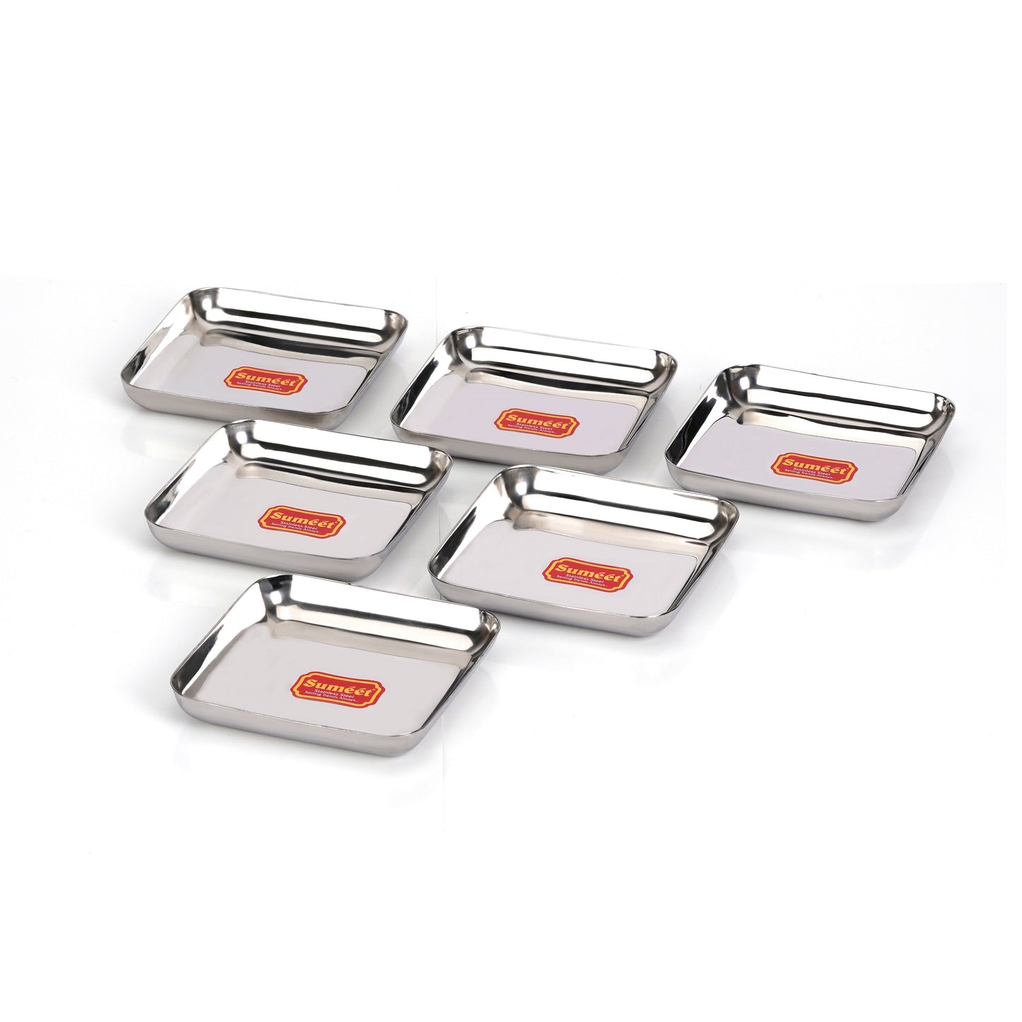 Sumeet Stainless Steel Big Square Shape Plate/Dinner Plate/Lunch - Meal Plate Set