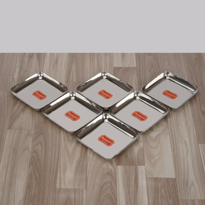 Sumeet Stainless Steel Big Square Shape Plate/Dinner Plate/Lunch - Meal Plate Set