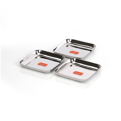 Sumeet Stainless Steel Big Square Shape Plate/Dinner Plate/Lunch - Meal Plate Set