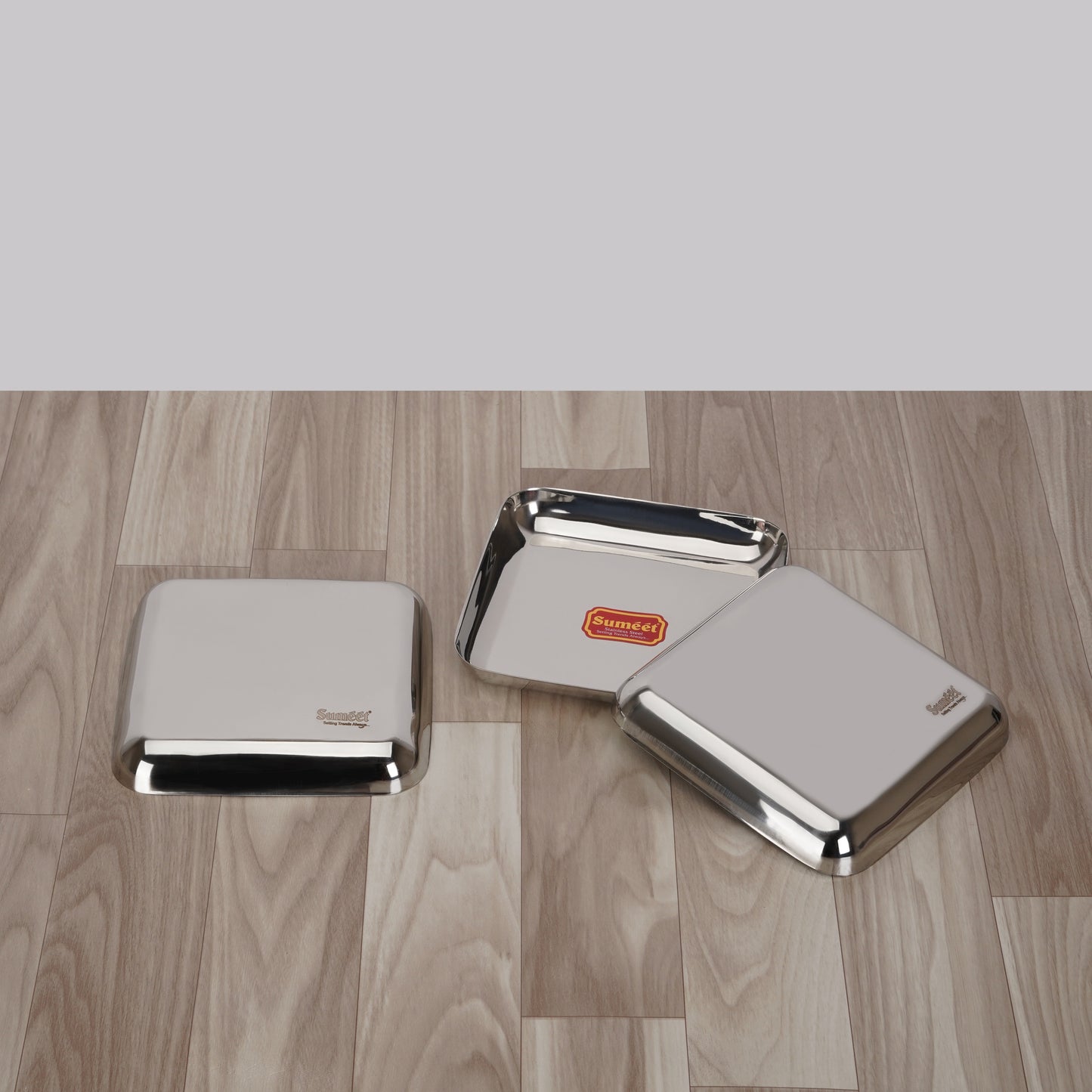 Sumeet Stainless Steel Big Square Shape Plate/Dinner Plate/Lunch - Meal Plate Set